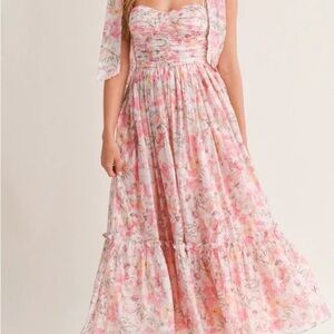 Mable Floral Pink Strapless Maxi Dress